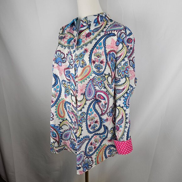 Talbots Plus Size 2X Blossom Paisley Shirt Button-Front Flip Cuff Collar - Picture 6 of 13